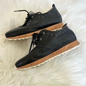 Atliers black Leather Lace up sneaker loafers sz 36